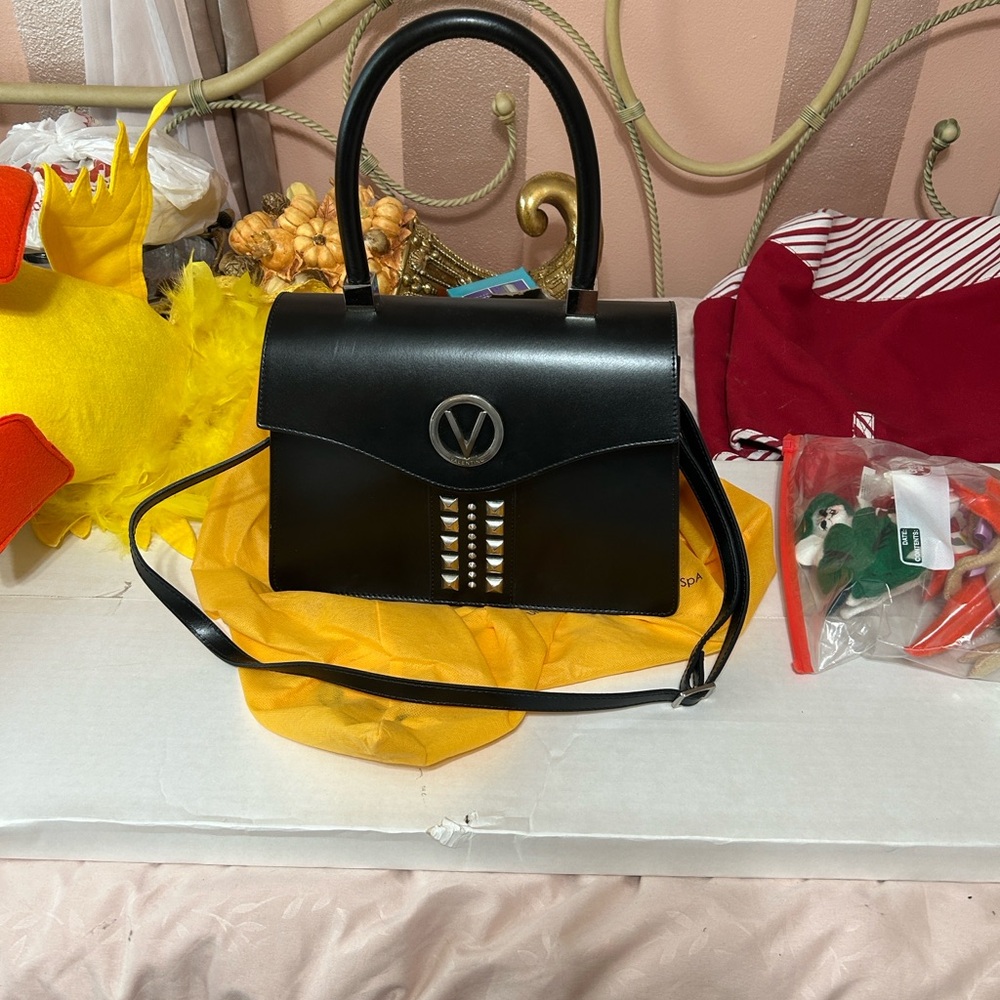 Mario Valentino Black Shoulder Bag with silver stud Accents